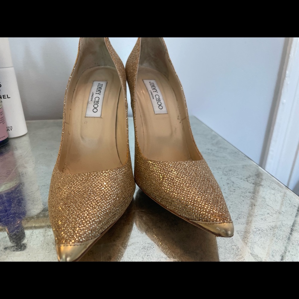 Jimmy Choo Gold Glitter Mirrored Pumps Gem